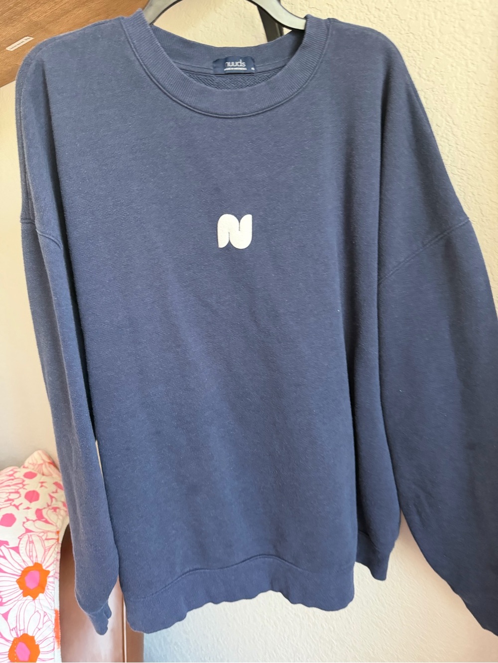 nuuds Navy vintage fleece Crewneck Sweatshirt with White Logo